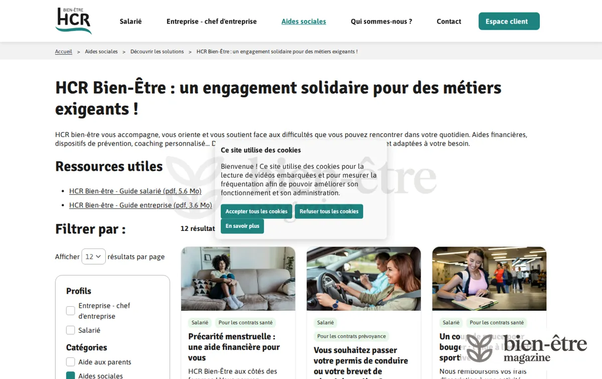Capture : HCR Bien-Être : un engagement solidaire pour des métiers exigeants ! - 12 résultats - Catégories : Aides sociales - Page